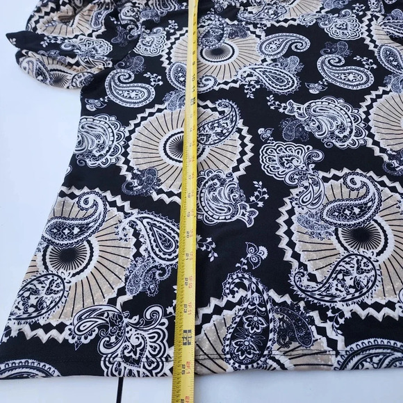 By Design Black Beige Floral Paisley Print Pullover Top Stretch Long Sleeve XL - Picture 7 of 11